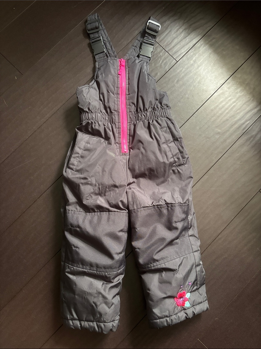 Girls' Gray Snow Bib Pants with Pink Zipper